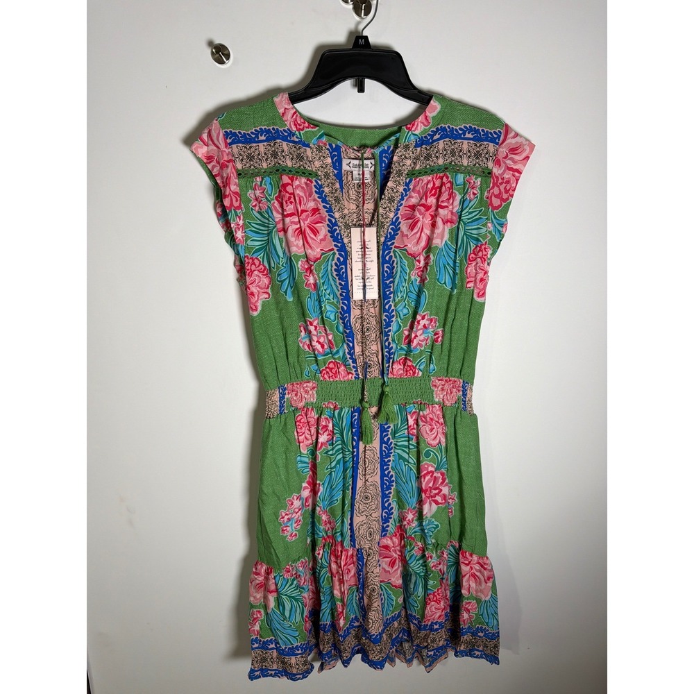 NWT Nanette Lepore Green Floral Paisley Smocked Waist Mini Dress NWT Size M
